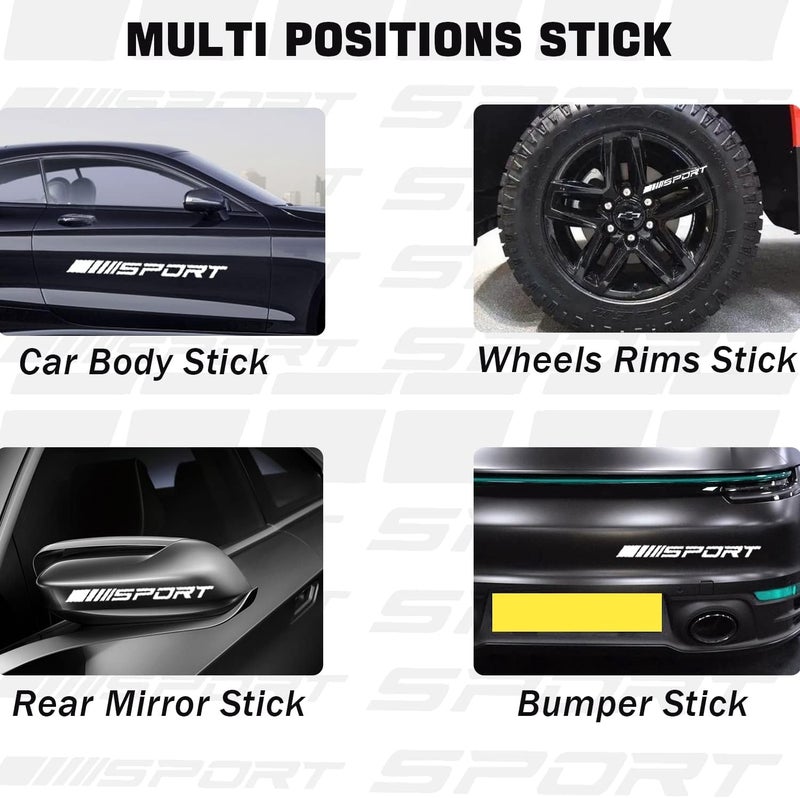 Pincuttee 14pcs Car Decal Stickers,Wheel Rim Decal Sticker,Sport Logo Reflective Stickers,Sport Emblem Car Rear Bumper Sticker,Rear Mirror Decals for All Vehicles(White,14PCS) - Image 4